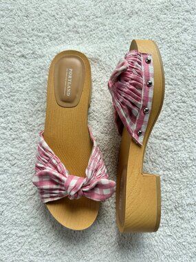 Portland Boot Co Gingham Knot Platform Slide Sandals Summer - Size 8